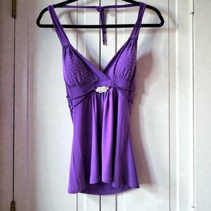 Tutu Purple Camisole Silver Mini Studs & Rhinestone Brooch Vtg 80s Whimsigoth /S